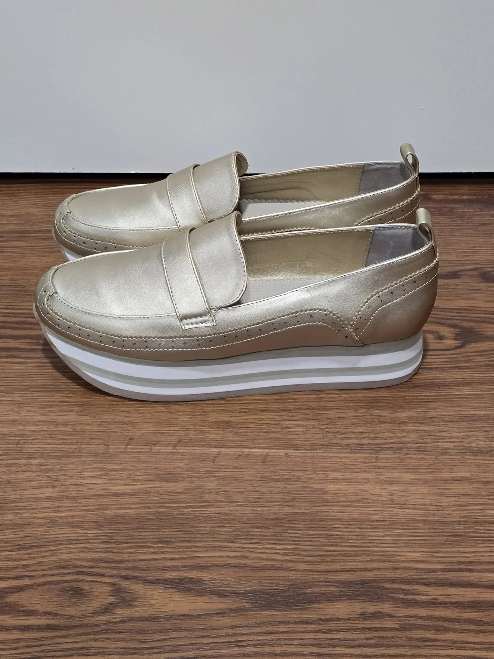 crown & ivy Metallic Gold Platform Penny Loafers